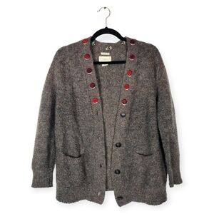 Ralph Lauren Denim & Supply Charcoal Gray Red Floral Embroidered Button Cardigan